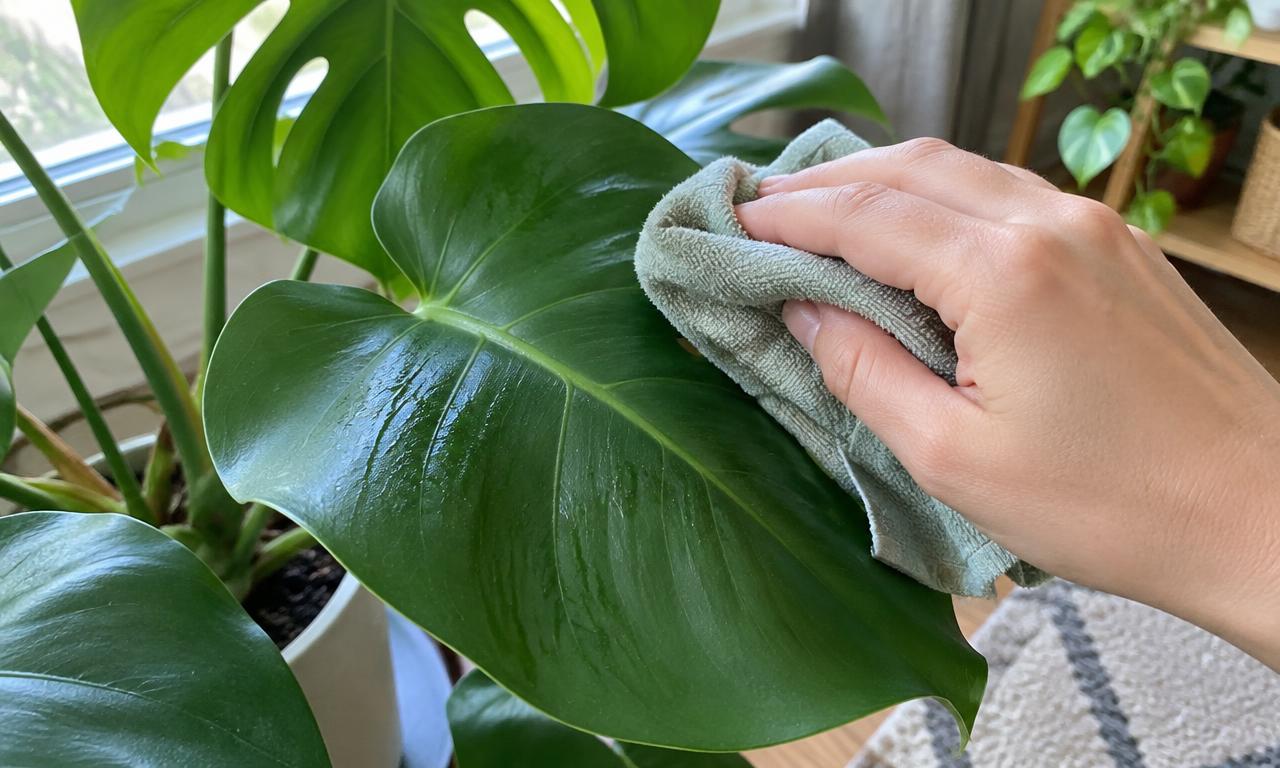 Un chiffon humide et quelques secondes par feuille : la plante respire mieux tout de suite.